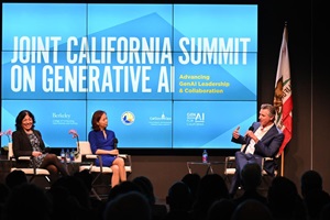 Image of Governor Gavin Newsom speaking at the Joint CA Summit on Generative AI